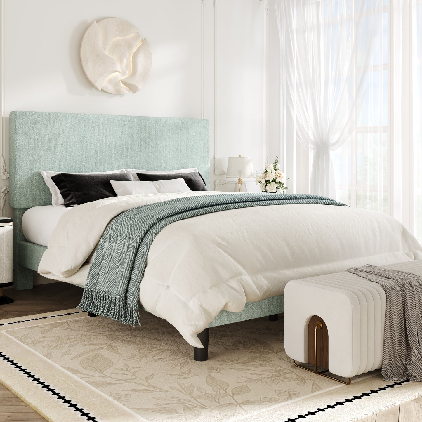 Amolife Bed Frame, Platform Bed Frame with Upholstered Adjustable Headboard