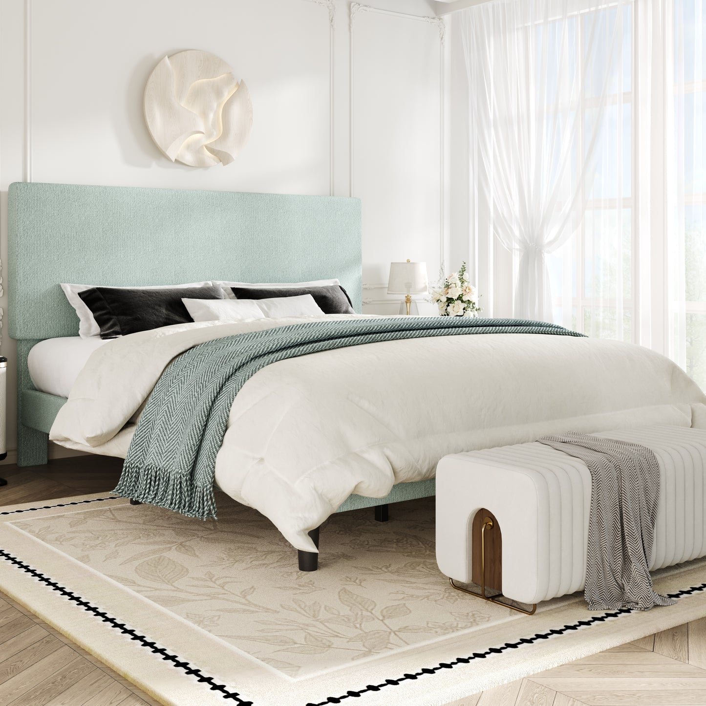 Amolife Bed Frame, Platform Bed Frame with Upholstered Adjustable Headboard