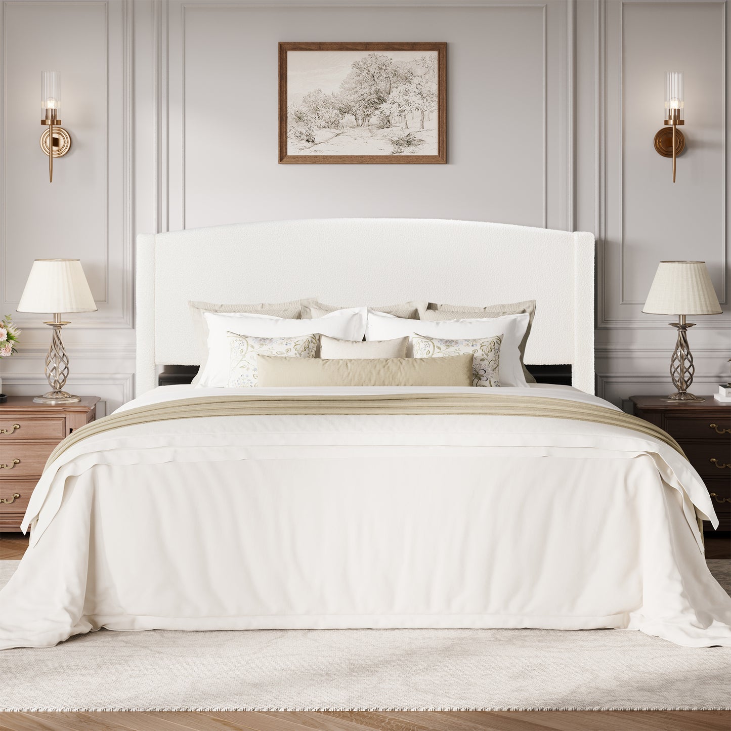 Amolife Bed Frame, Platform Upholstered Bed with Soft Teddy Fabric Curved Headboard