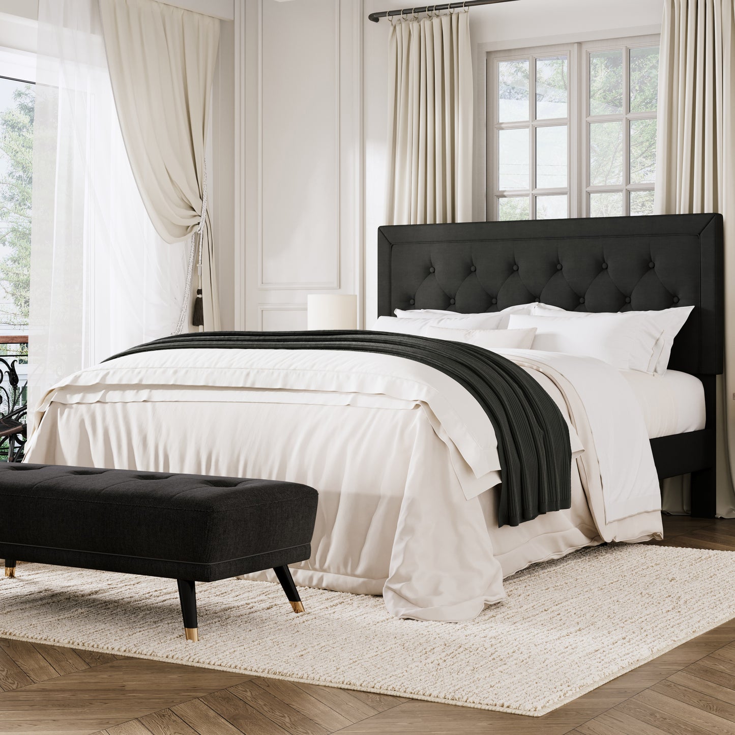 Amolife Bed Frame with Adjustable Headboard, Upholstered Platform Bed, No Box Spring Required