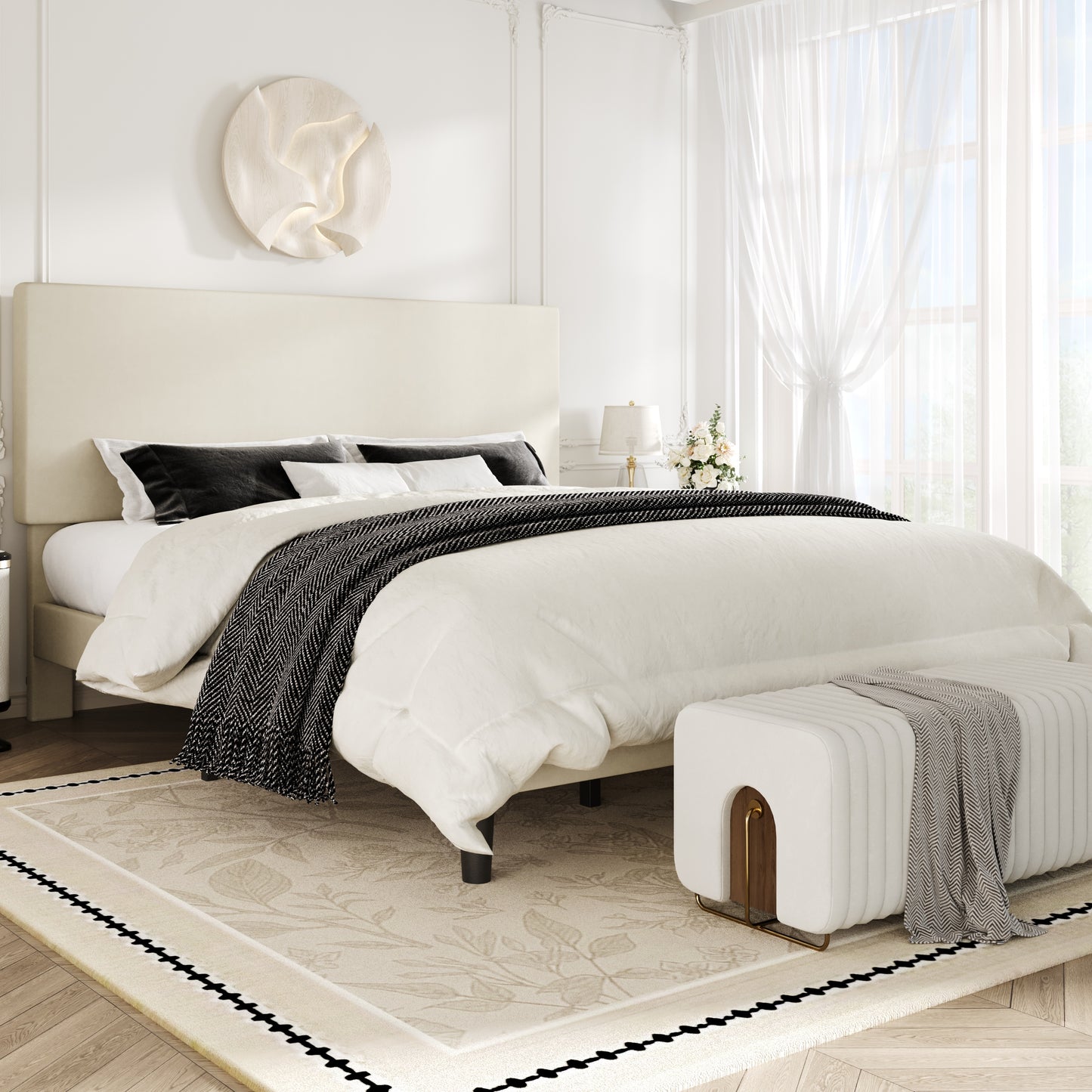Amolife Bed Frame, Platform Bed Frame with Upholstered Adjustable Headboard