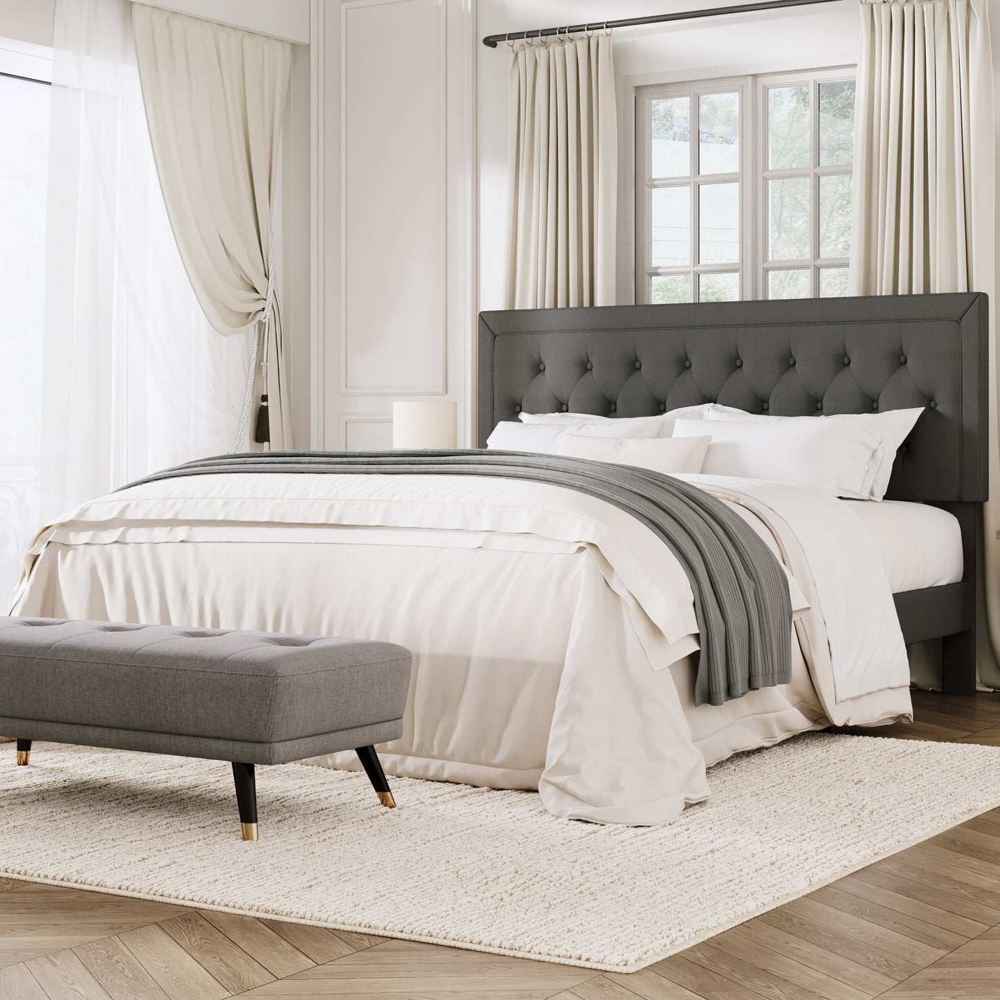 Amolife Bed Frame with Adjustable Headboard, Upholstered Platform Bed, No Box Spring Required