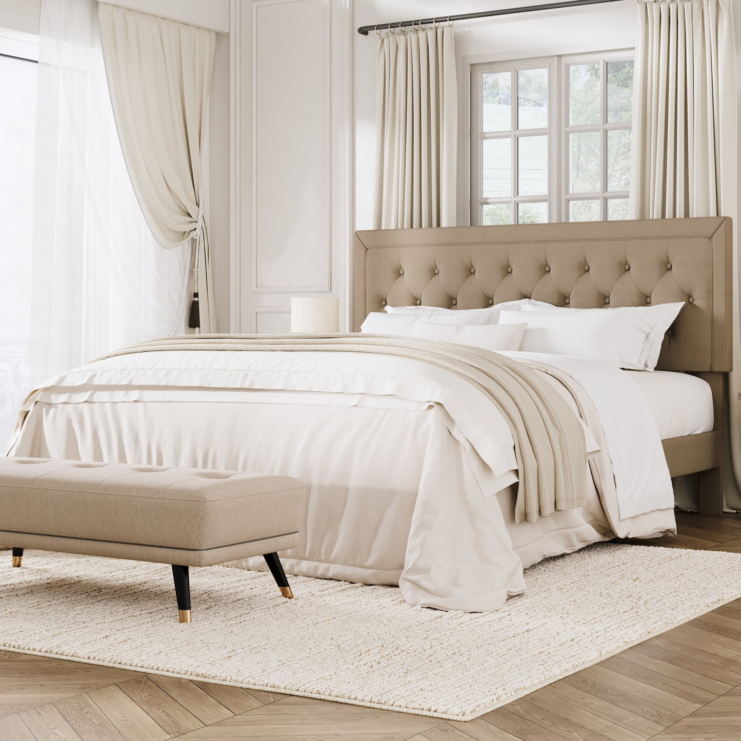 Amolife Bed Frame with Adjustable Headboard, Upholstered Platform Bed, No Box Spring Required
