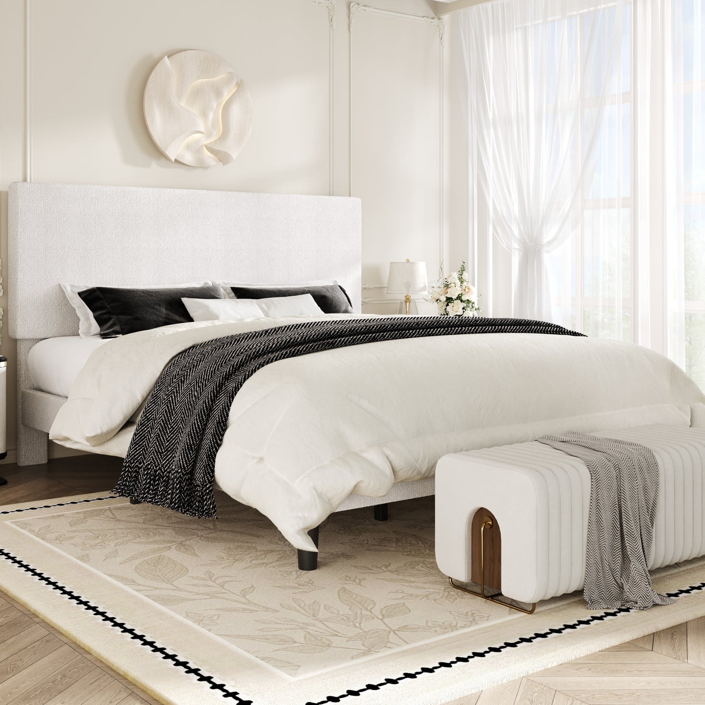 Amolife Bed Frame, Platform Bed Frame with Upholstered Adjustable Headboard