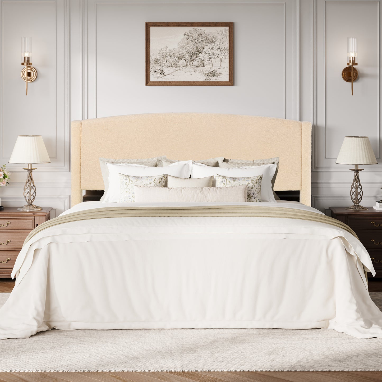 Amolife Bed Frame, Platform Upholstered Bed with Soft Teddy Fabric Curved Headboard