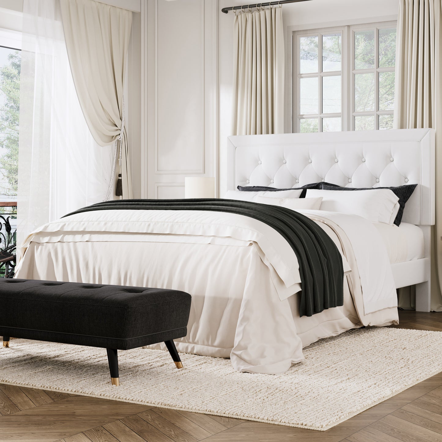 Amolife Bed Frame with Adjustable Headboard, Upholstered Platform Bed, No Box Spring Required