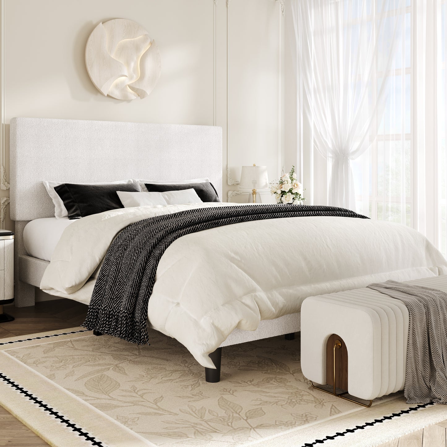 Amolife Bed Frame, Platform Bed Frame with Upholstered Adjustable Headboard