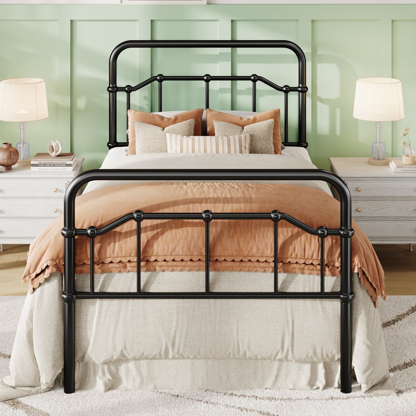 Amolife Bed Frame, Metal Platform Bed with Vintage Headboard&Footboard, No Box Spring Required, Easy Assembly