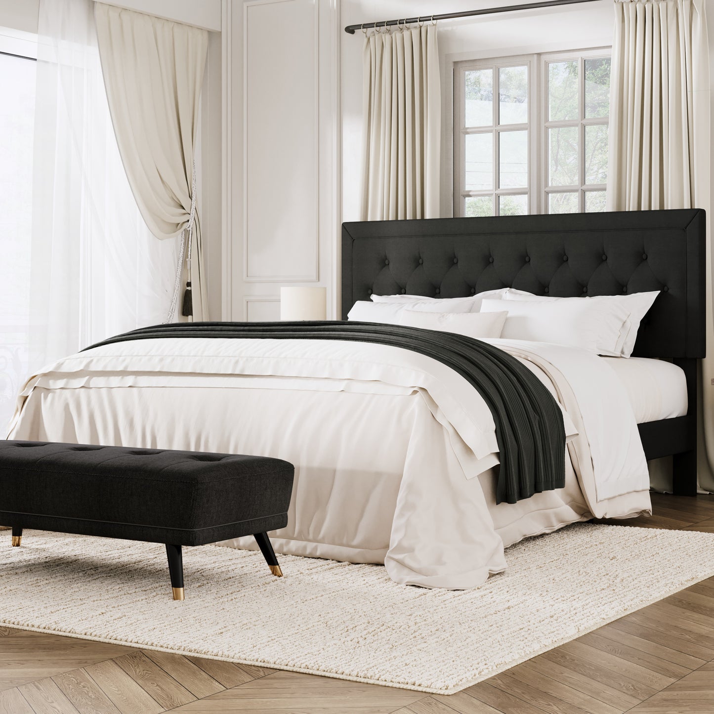 Amolife Bed Frame with Adjustable Headboard, Upholstered Platform Bed, No Box Spring Required