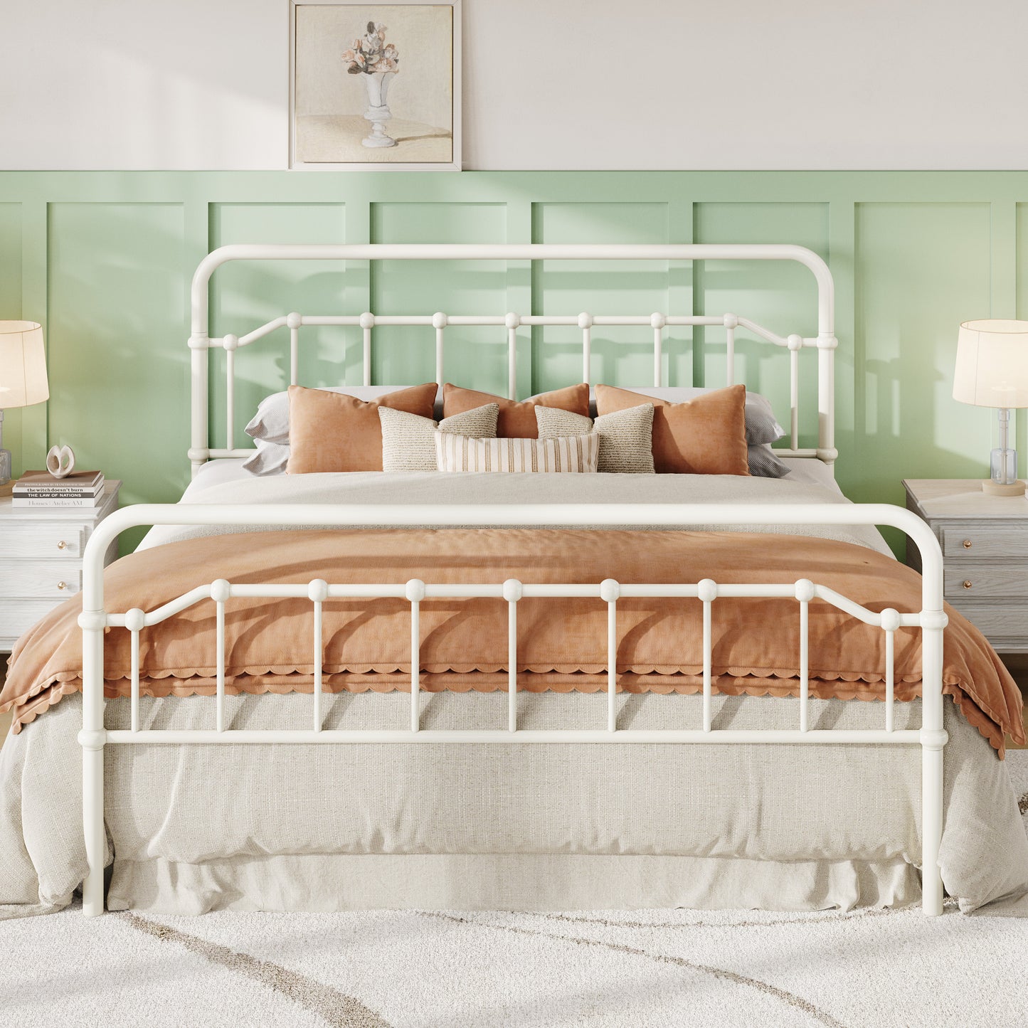 Amolife Bed Frame, Metal Platform Bed with Vintage Headboard&Footboard, No Box Spring Required, Easy Assembly