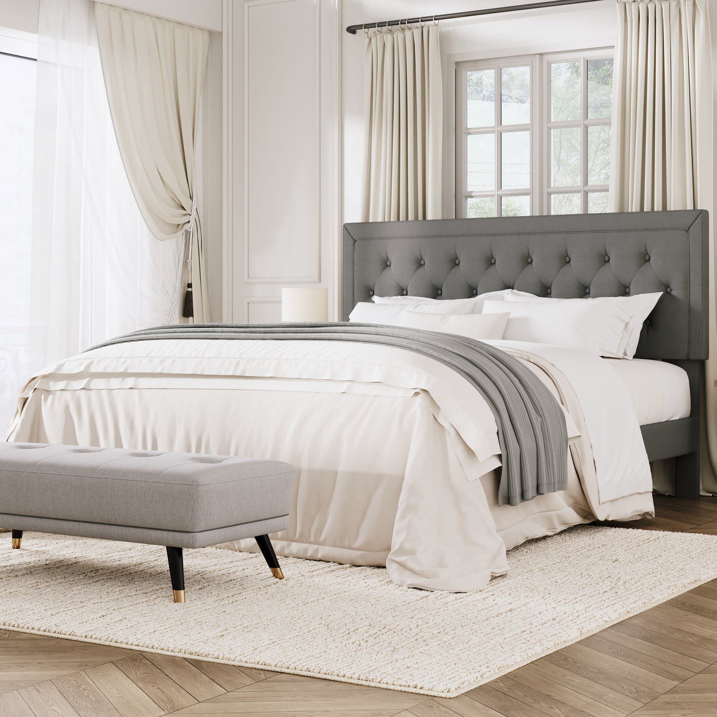 Amolife Bed Frame with Adjustable Headboard, Upholstered Platform Bed, No Box Spring Required