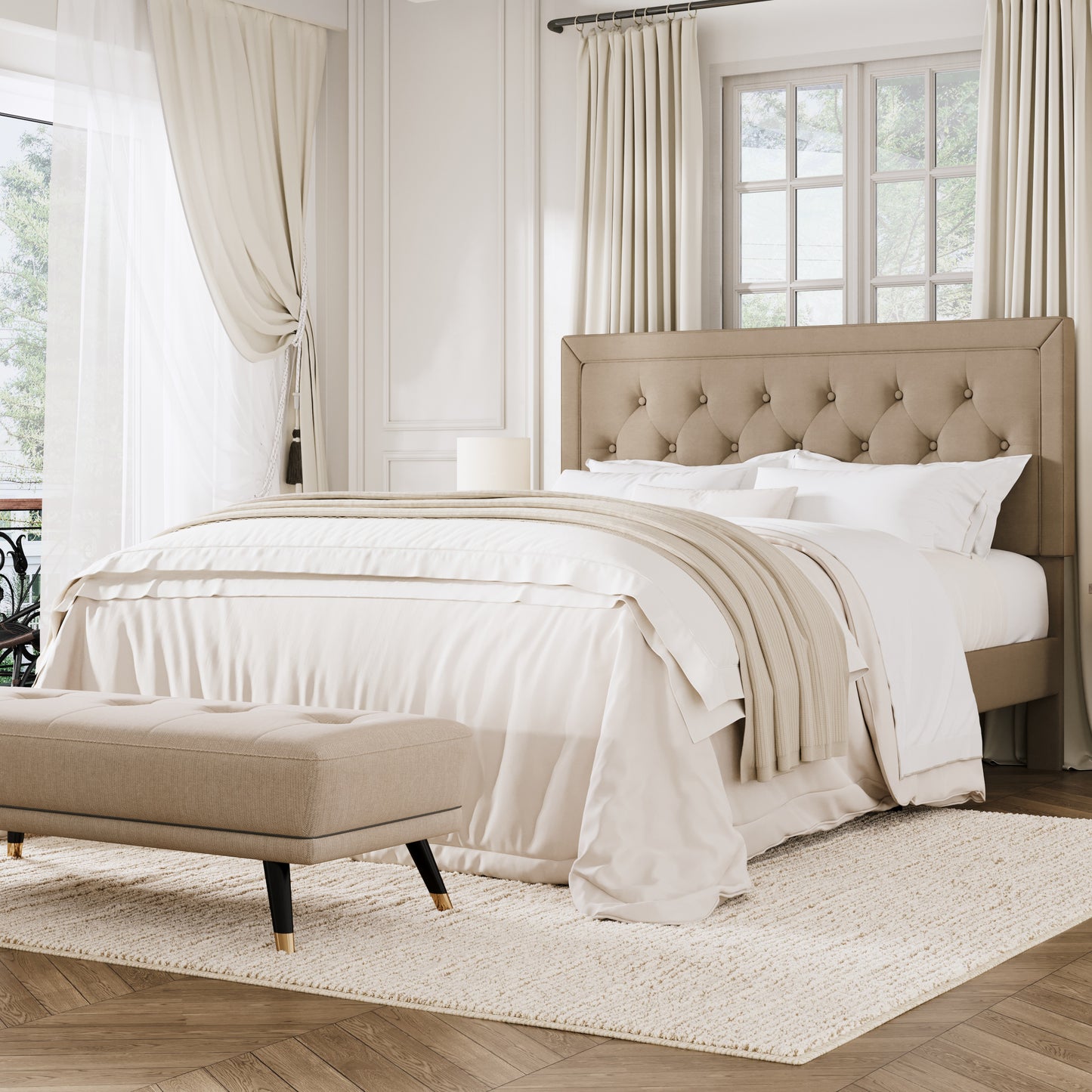 Amolife Bed Frame with Adjustable Headboard, Upholstered Platform Bed, No Box Spring Required