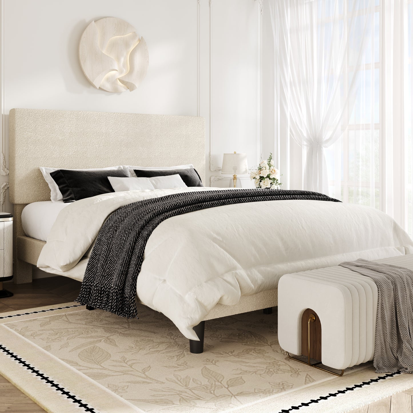 Amolife Bed Frame, Platform Bed Frame with Upholstered Adjustable Headboard