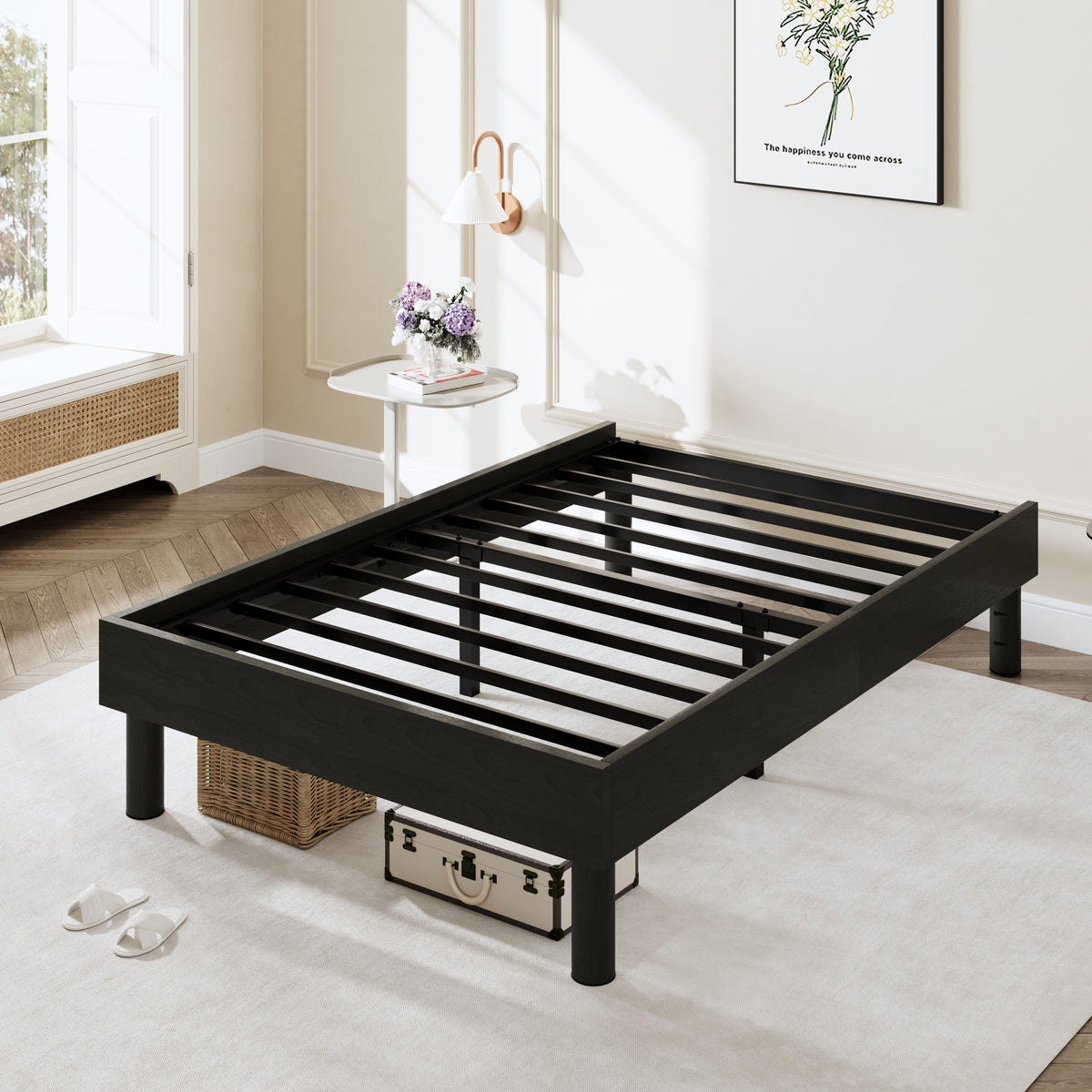 Amolife Bed Frame with Wooden Skirt and Recessed Design, Upgraded Structure, No Box Spring Needed