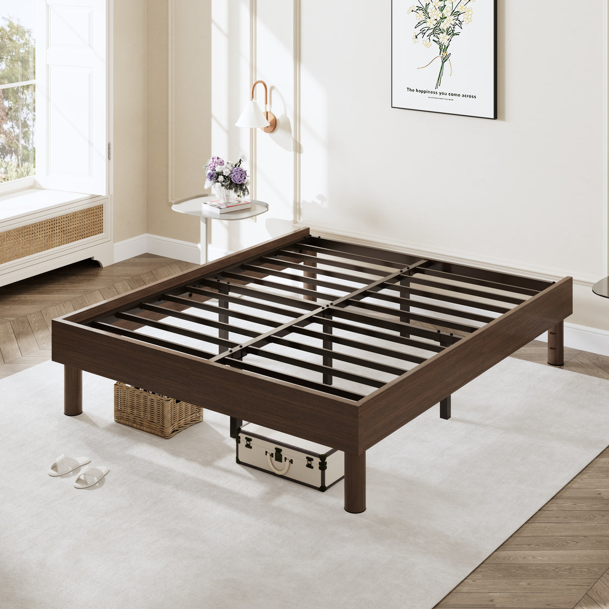Amolife Bed Frame with Wooden Skirt and Recessed Design, Upgraded Structure, No Box Spring Needed