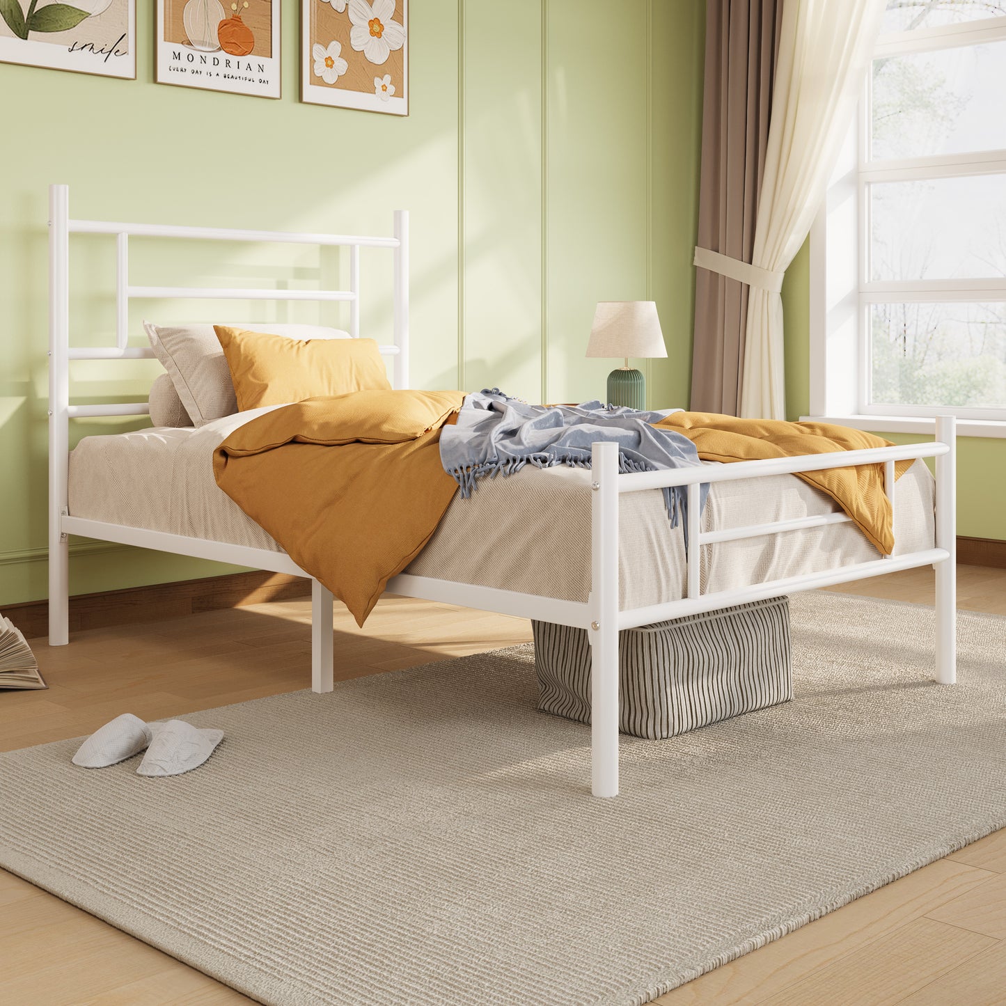 Amolife Metal Platform Bed Frame with Headboard and Footboard, 12.5'' Underbed Storage