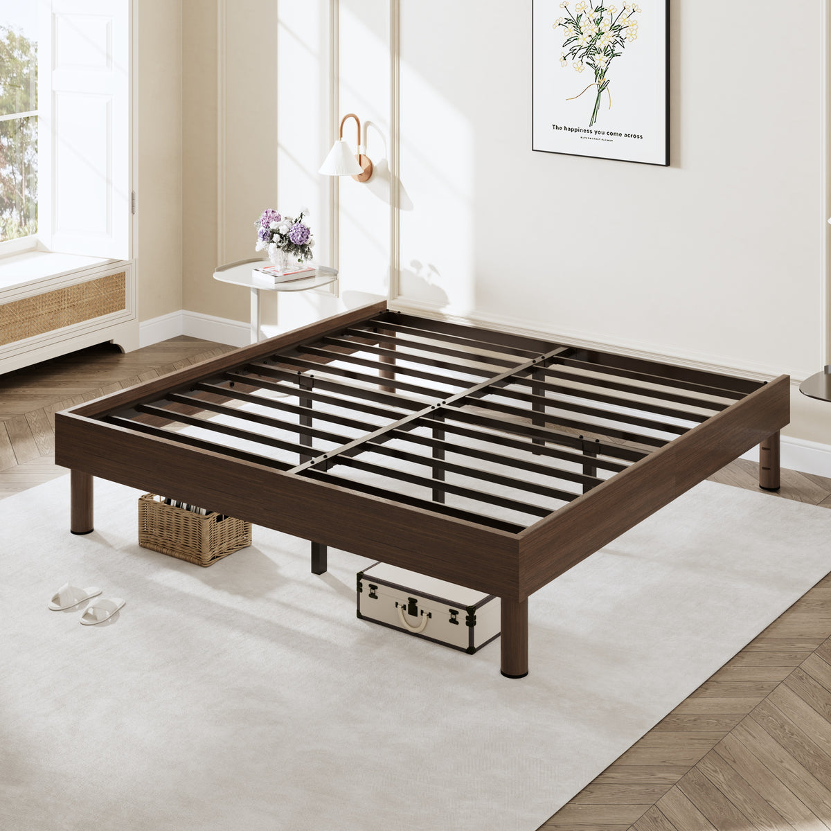 Amolife Bed Frame with Wooden Skirt and Recessed Design, Upgraded Structure, No Box Spring Needed