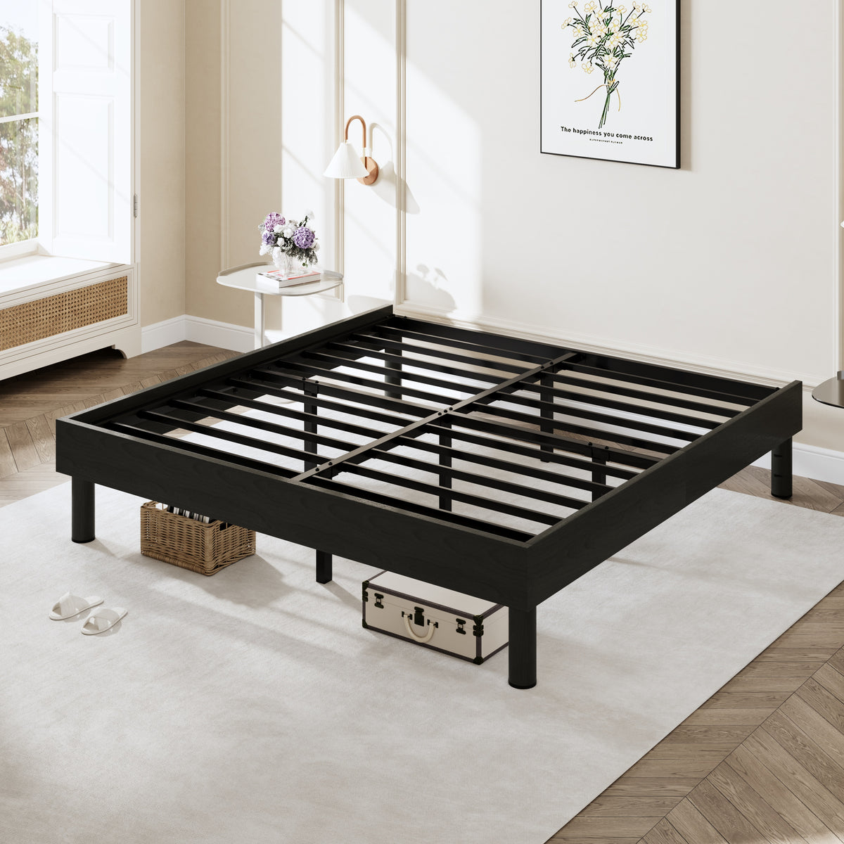 Amolife Bed Frame with Wooden Skirt and Recessed Design, Upgraded Structure, No Box Spring Needed