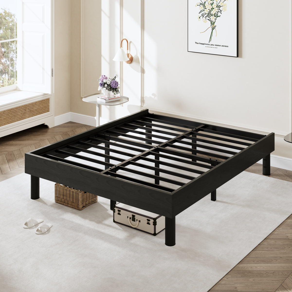 Amolife Bed Frame with Wooden Skirt and Recessed Design, Upgraded Structure, No Box Spring Needed