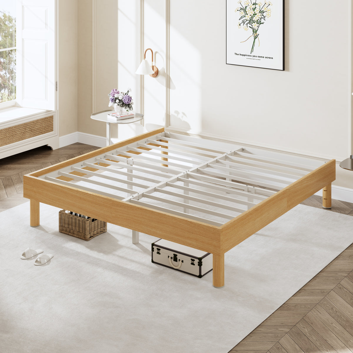 Amolife Bed Frame with Wooden Skirt and Recessed Design, Upgraded Structure, No Box Spring Needed