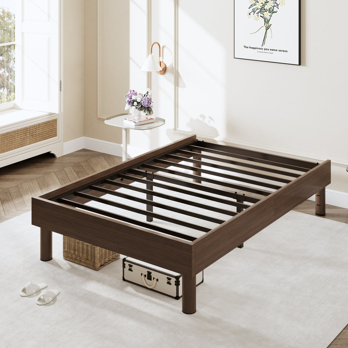 Amolife Bed Frame with Wooden Skirt and Recessed Design, Upgraded Structure, No Box Spring Needed