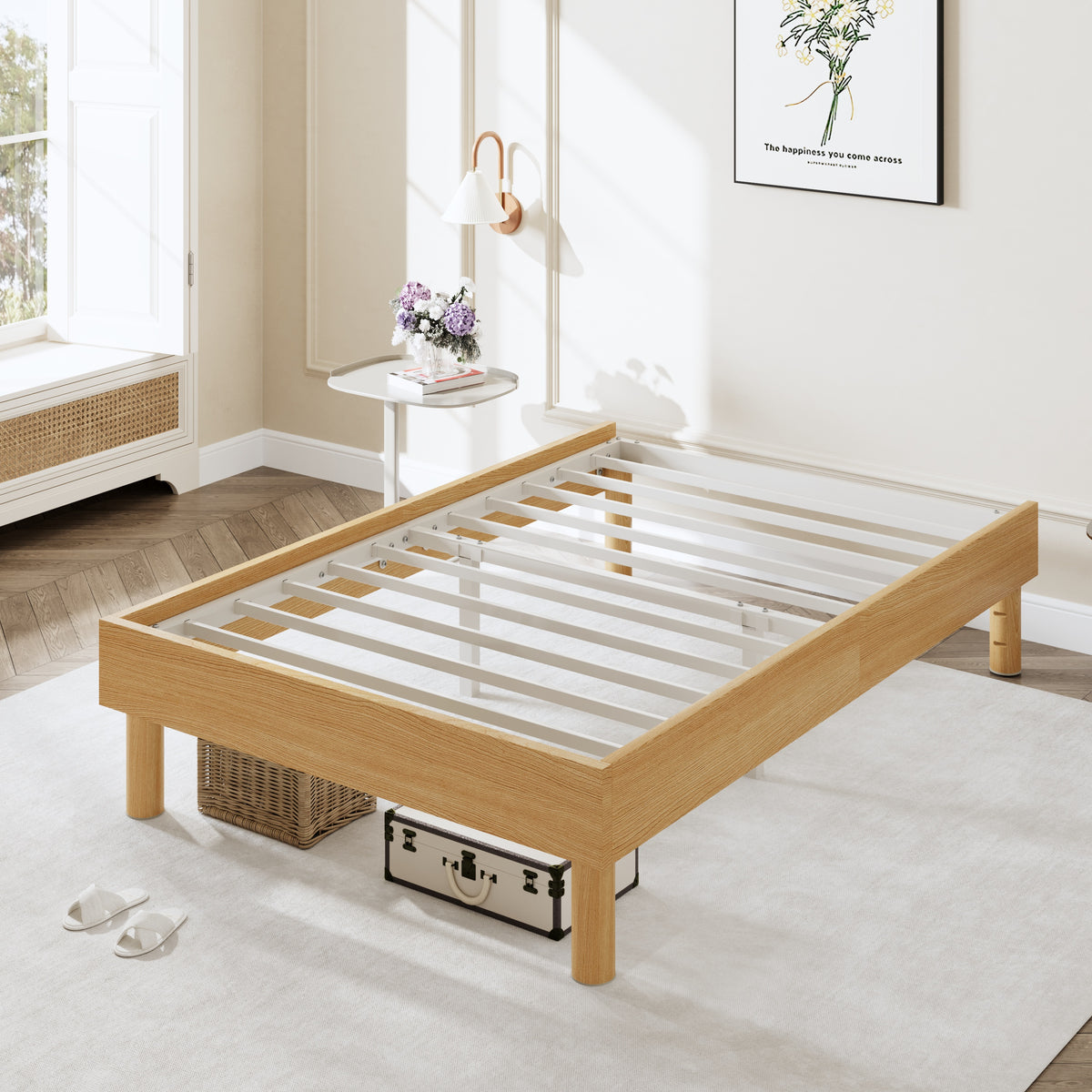 Amolife Bed Frame with Wooden Skirt and Recessed Design, Upgraded Structure, No Box Spring Needed