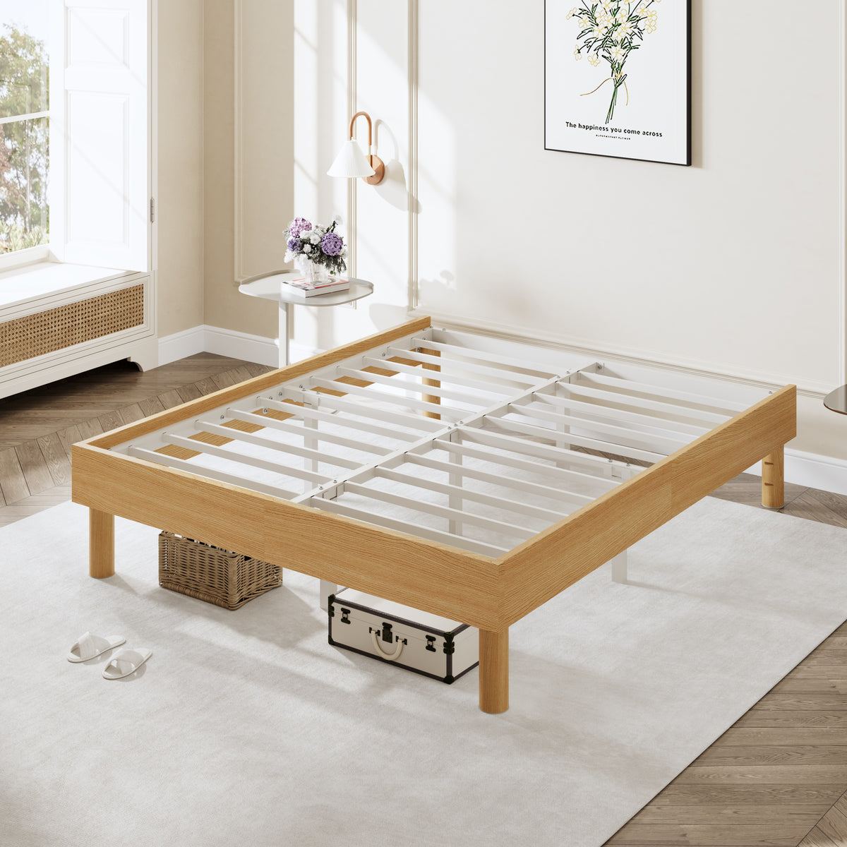 Amolife Bed Frame with Wooden Skirt and Recessed Design, Upgraded Structure, No Box Spring Needed