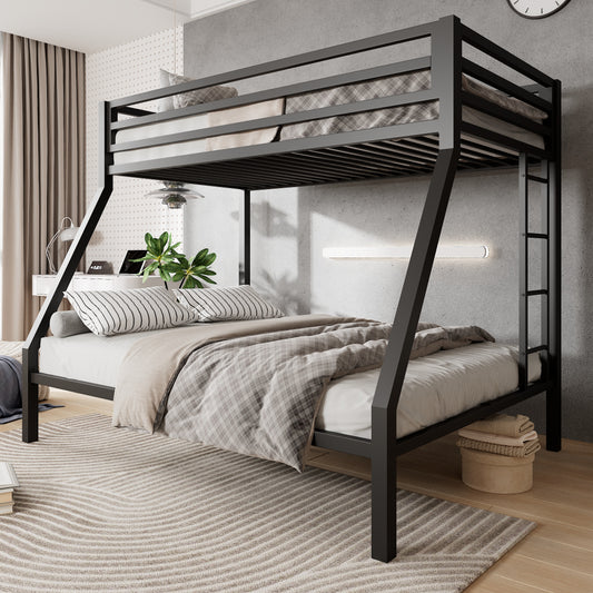 Amolife Twin Over Full Bunk Bed Frame with Ladder, Metal Bed Frame with Full-Length Guardrail, Space-Saving Design, No Box Spring Needed, Noise Free