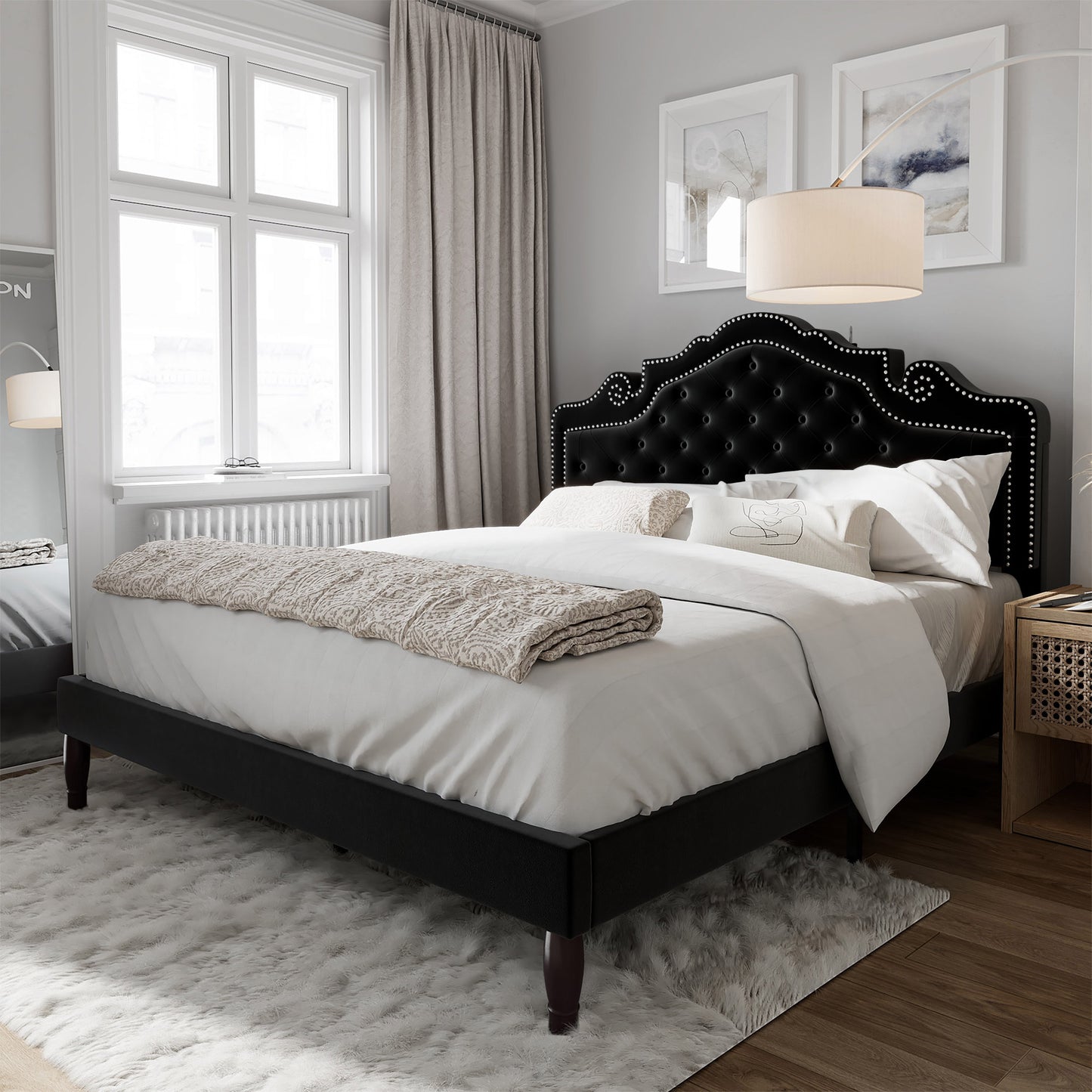 Amolife Size Upholstered Platform Bed Frame with Adjustable Headboard