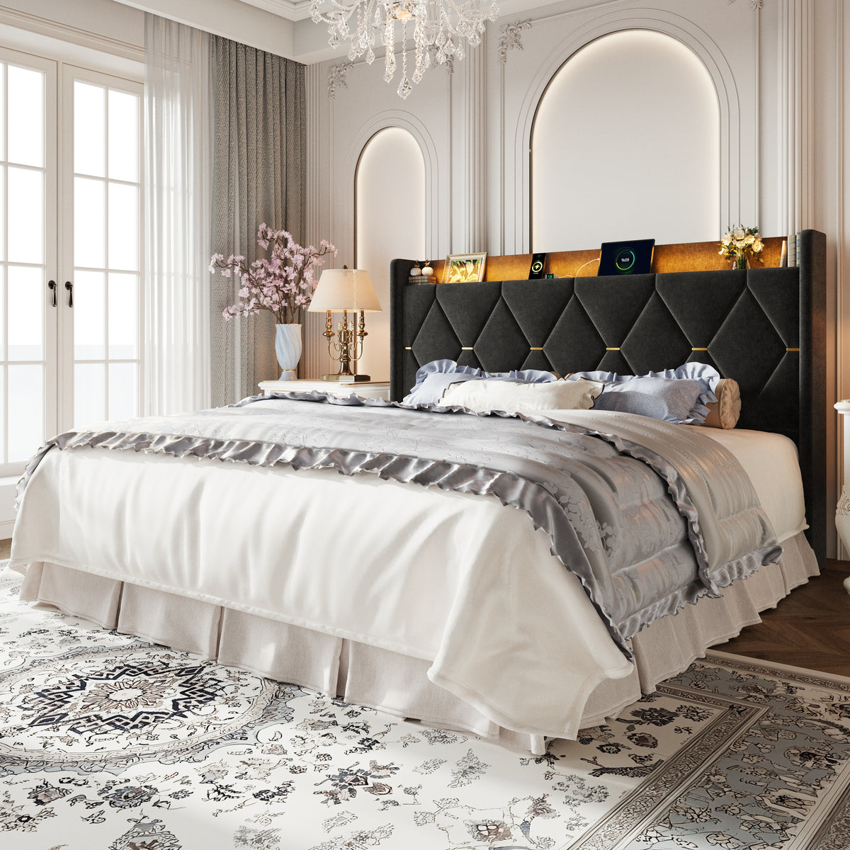 Amolife Lift Up Storage Bed Frame, Chenille Multi-Functional Headboard, Ample Under-Bed Storage Space