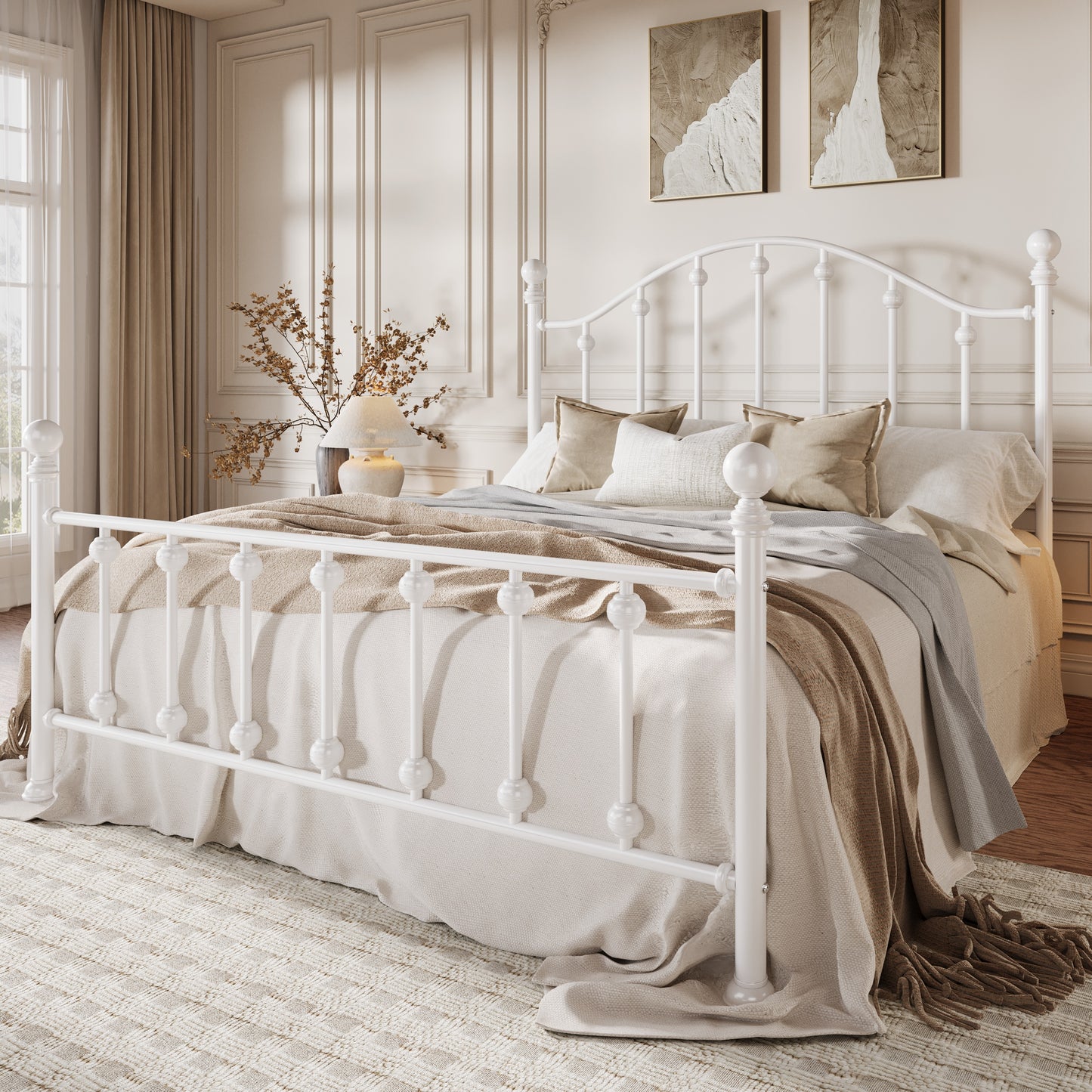 Amolife Full Bed Frame with Victorian Style Iron-Art Headboard and Footboard, Ample Under-Bed Storage Space, No Box Spring Needed, Black