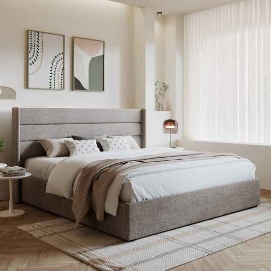 Amolife Bed Frame, Lift Up Storage Platform Bed with Fabric Upholstered Panel Wingback Headboard