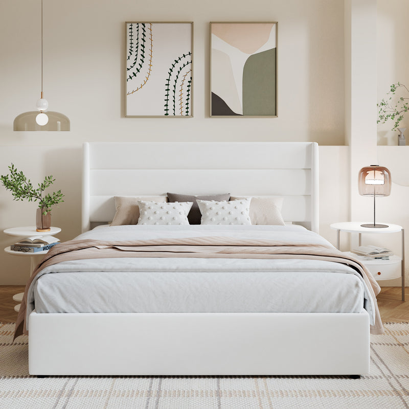 Amolife Upholstered Lifting up Storage Bed Frame with Wingback Headboard