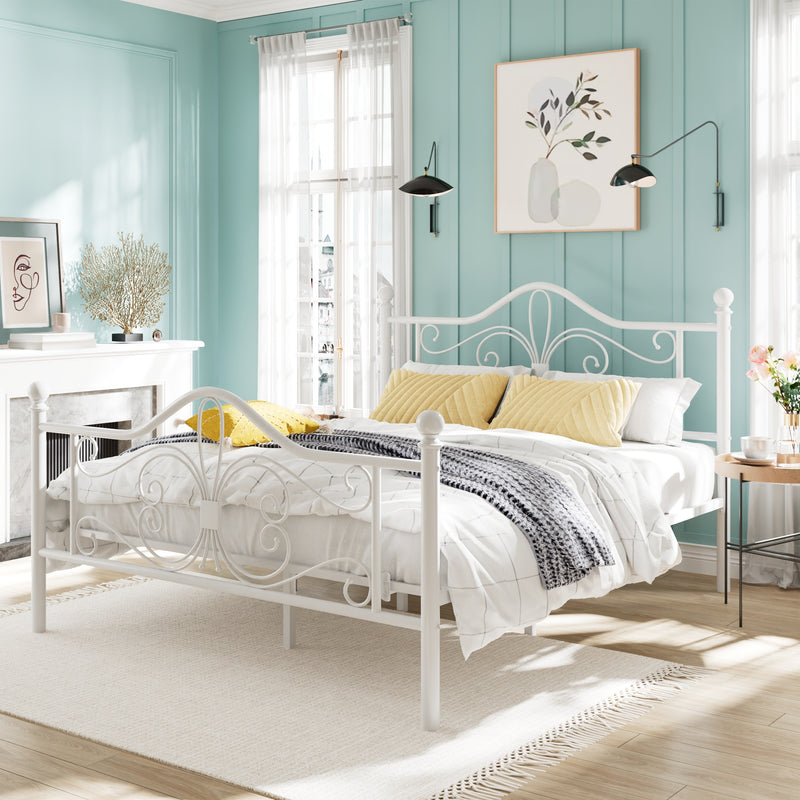 Amolife Metal Platform Bed Frame With Vintage Butterfly Pattern Headboard&Footboard