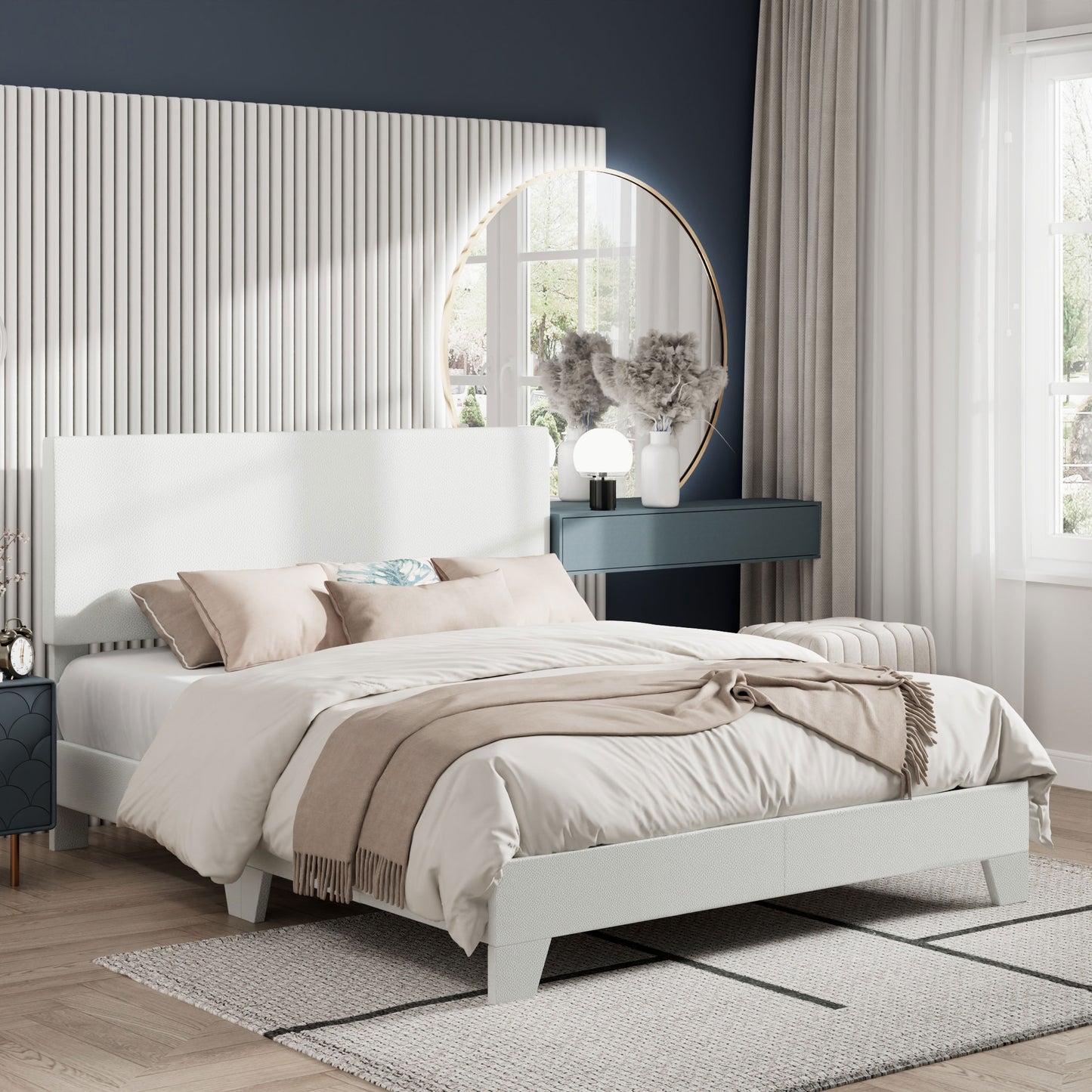 Amolife Faux Leather Platform Bed Frame with Adjustable Headboard