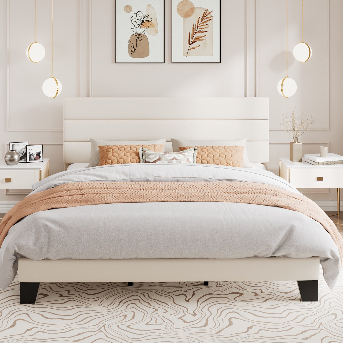 Amolife Platform Bed Frame with Upholstered Slat Headboard, No Box Spring Needed