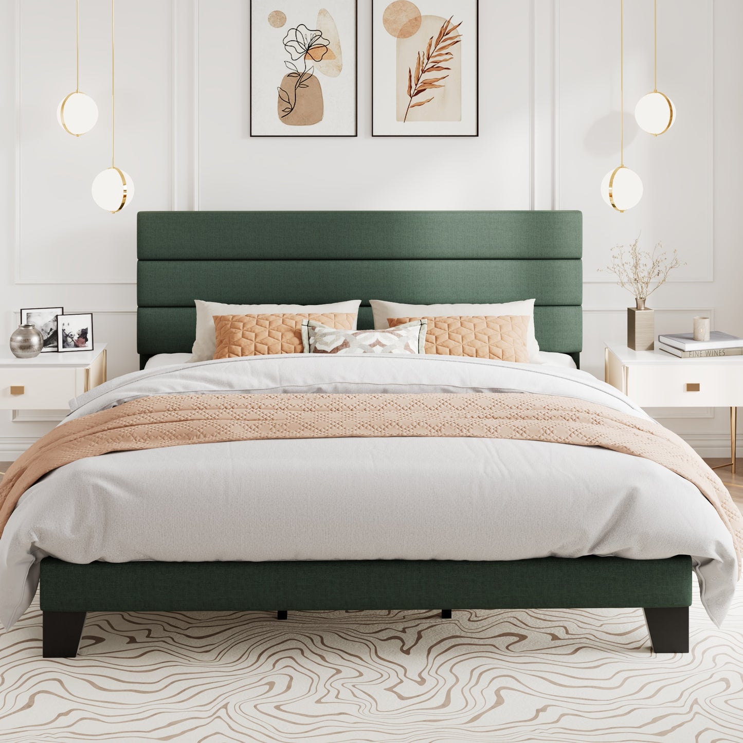 Amolife Platform Bed Frame with Upholstered Slat Headboard, No Box Spring Needed