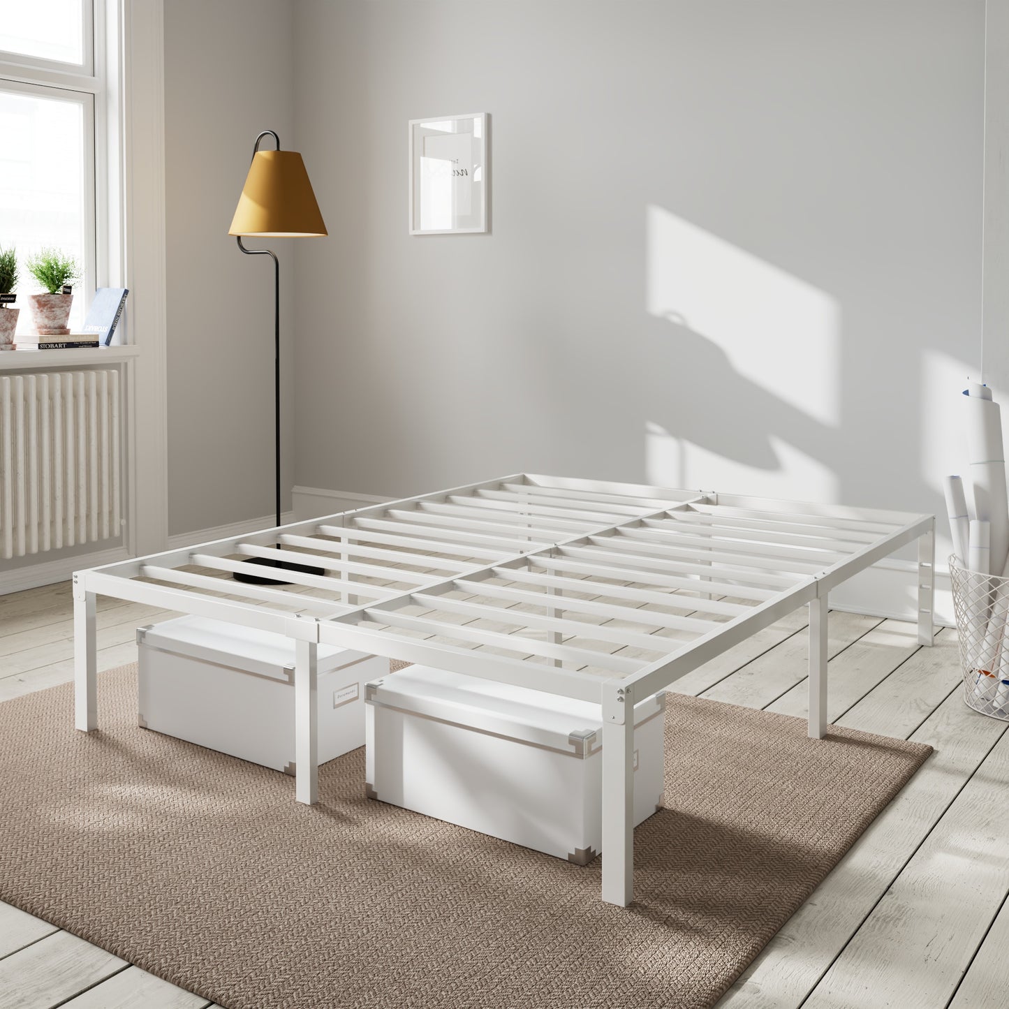 Heavy Duty Platform Bed Frame with Large Under Bed Storage Space, Sturdy Metal Frame
