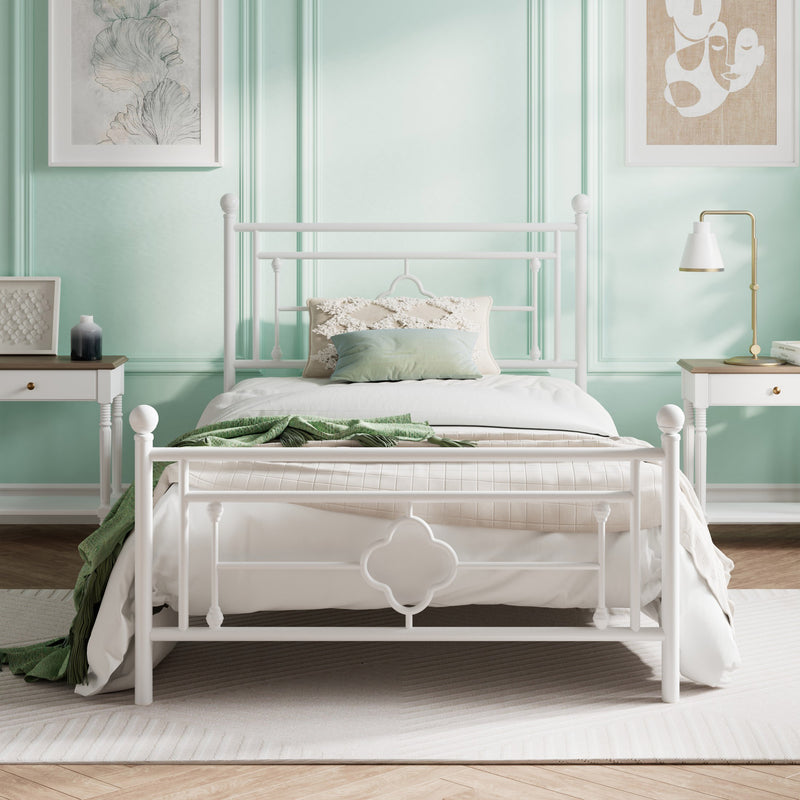 Queen Size Metal Bed Frame with Vintage Cross Pattern Headboard and Footboard, Black