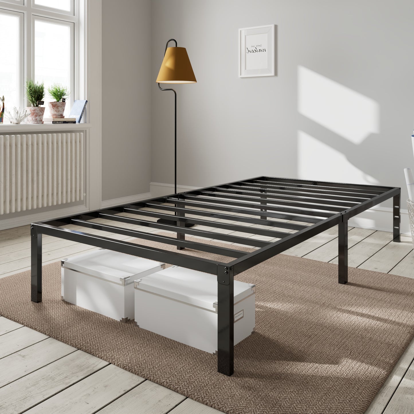 Heavy Duty Platform Bed Frame with Large Under Bed Storage Space, Sturdy Metal Frame