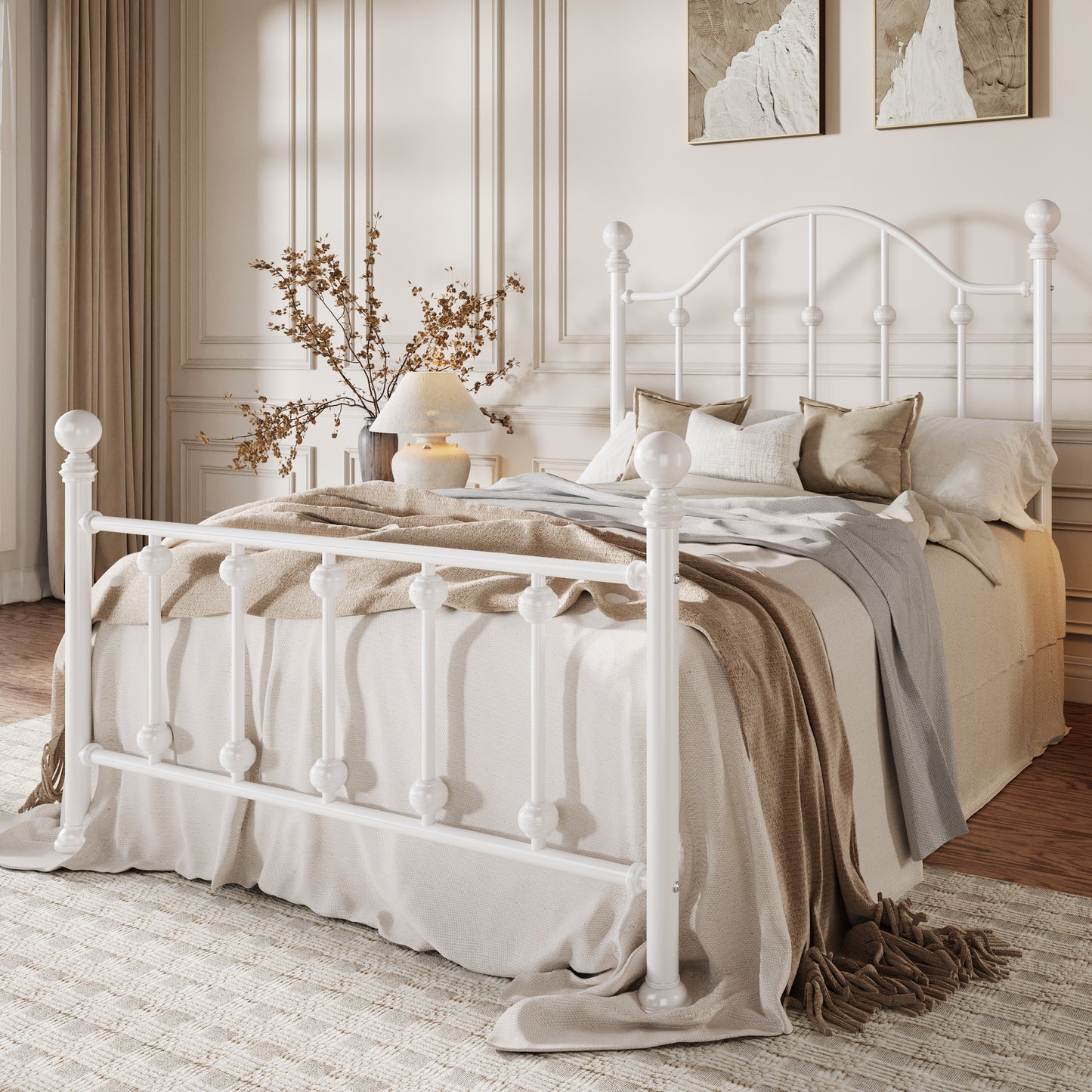 Amolife Full Bed Frame with Victorian Style Iron-Art Headboard and Footboard, Ample Under-Bed Storage Space, No Box Spring Needed, Black