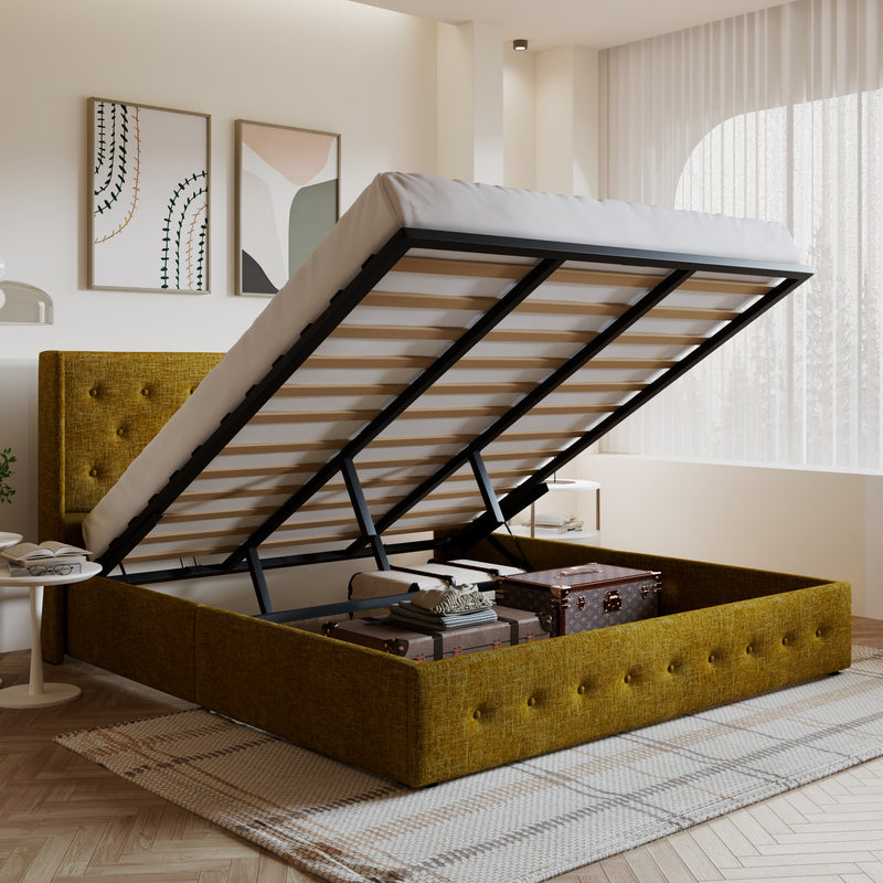 Amolife Upholstered Lifting up Storage Bed Frame with Wingback Headboard