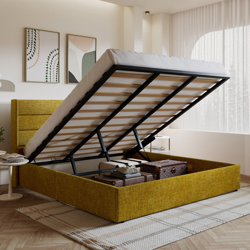 Amolife Upholstered Lifting up Storage Bed Frame with Wingback Headboard