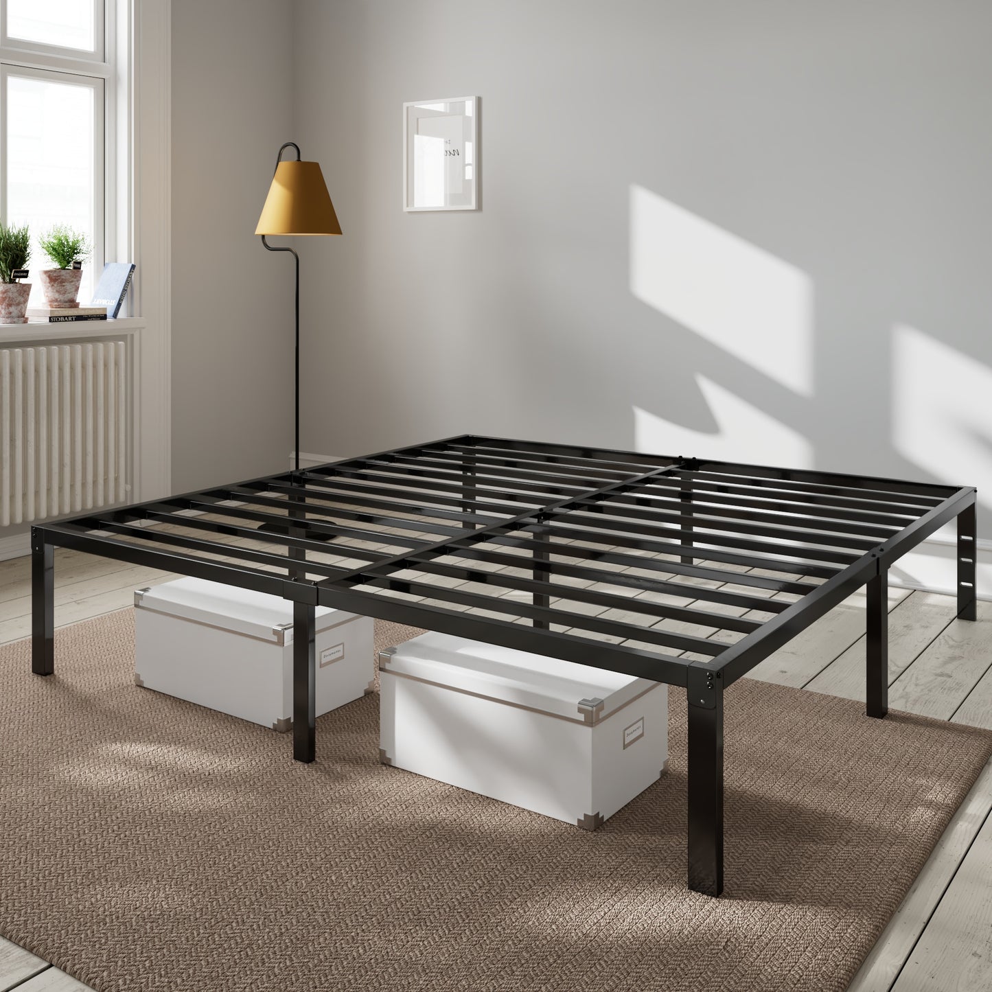 Heavy Duty Platform Bed Frame with Large Under Bed Storage Space, Sturdy Metal Frame