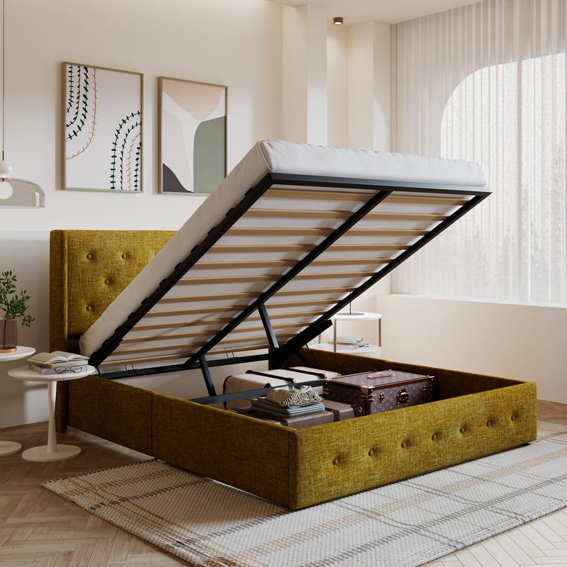 Amolife Upholstered Lifting up Storage Bed Frame with Wingback Headboard