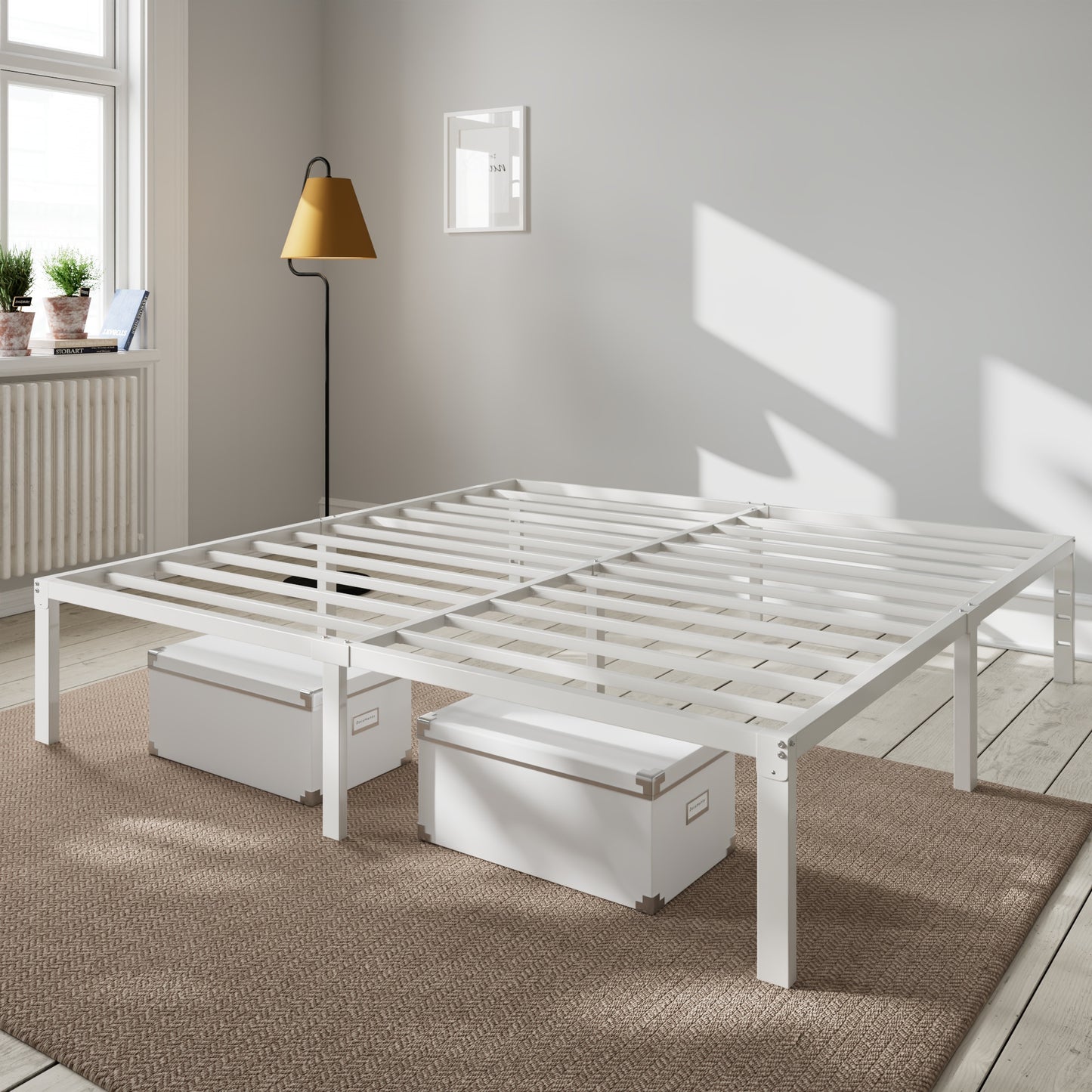 Heavy Duty Platform Bed Frame with Large Under Bed Storage Space, Sturdy Metal Frame