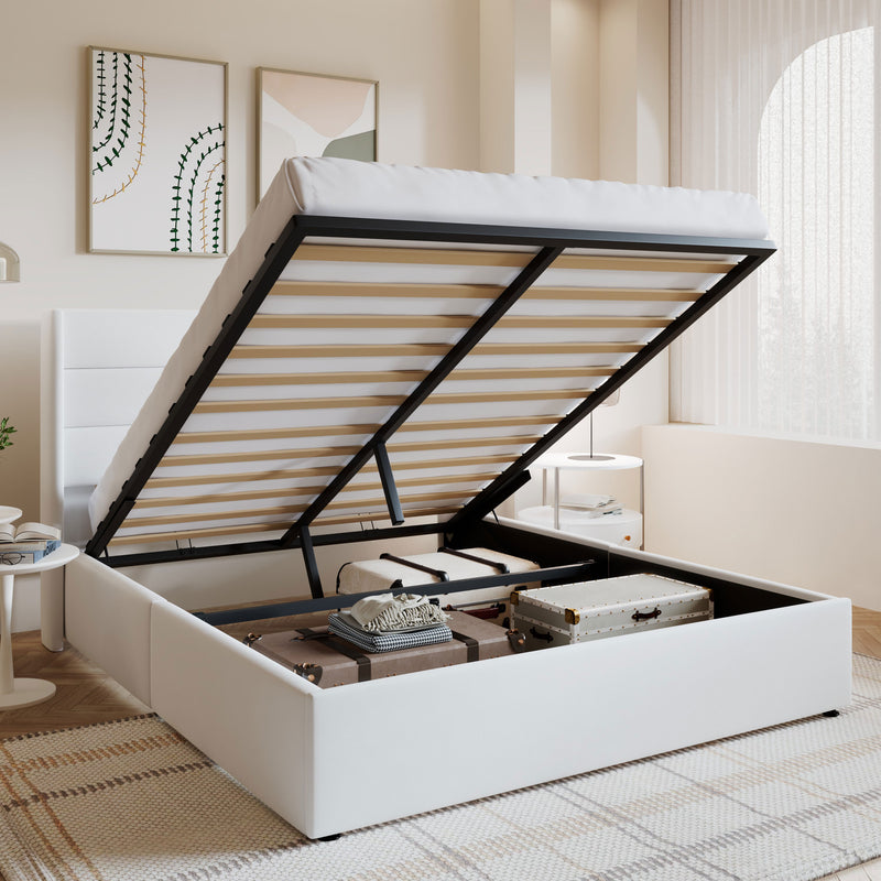 Amolife Upholstered Lifting up Storage Bed Frame with Wingback Headboard