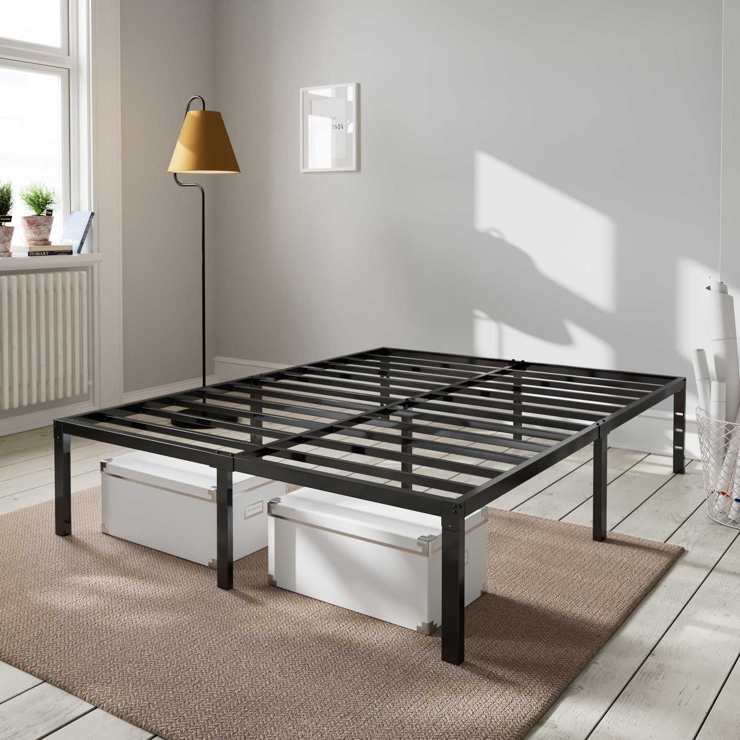 Heavy Duty Platform Bed Frame with Large Under Bed Storage Space, Sturdy Metal Frame