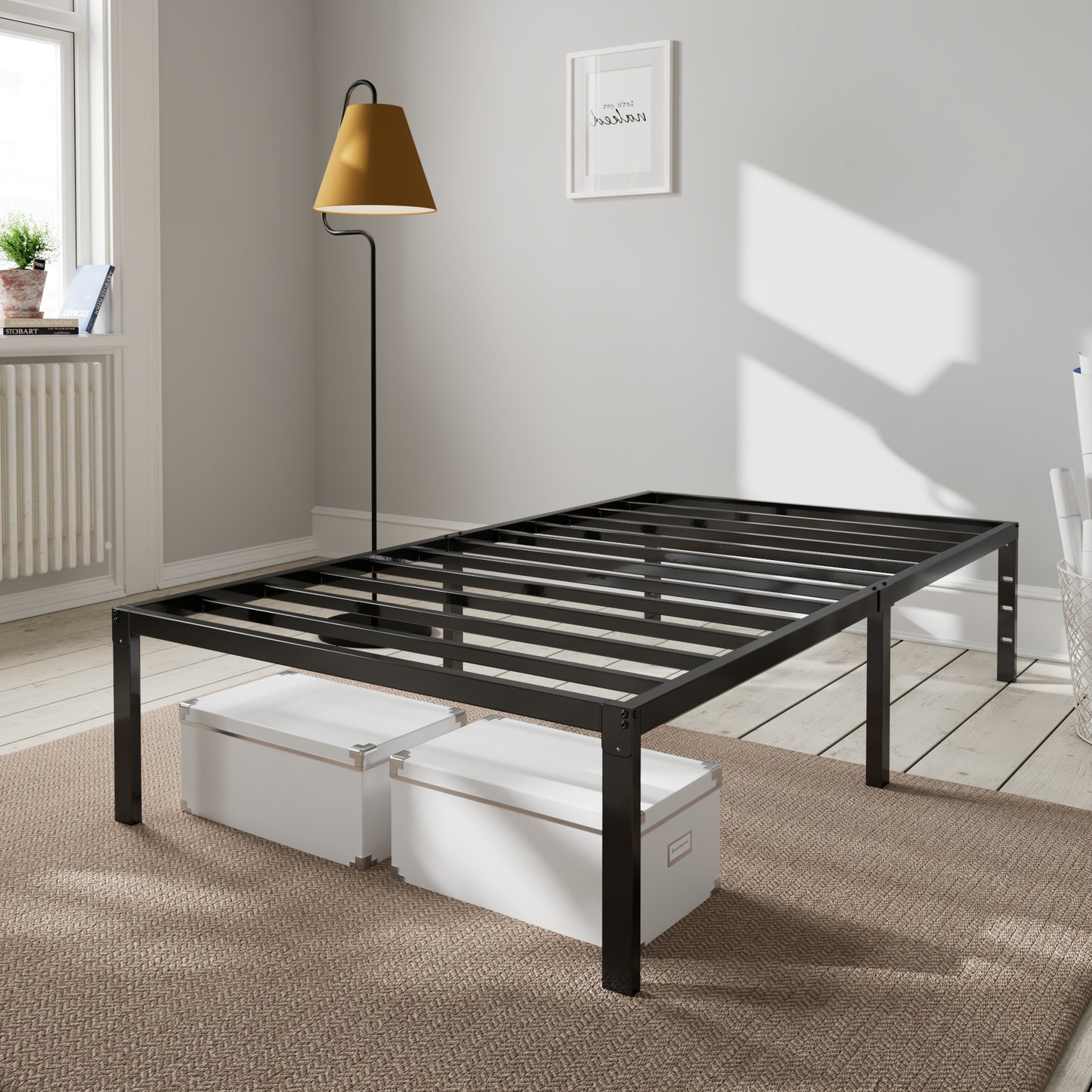 Heavy Duty Platform Bed Frame with Large Under Bed Storage Space, Sturdy Metal Frame