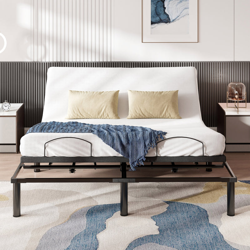Queen Size Adjustable Bed Frame with Wired Remote Control, Height-adjustable Bed Legs, Black